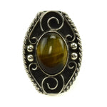 Mexican Blue and Golden Tiger's Eye and Silver Ring c. 1980s, size 6
