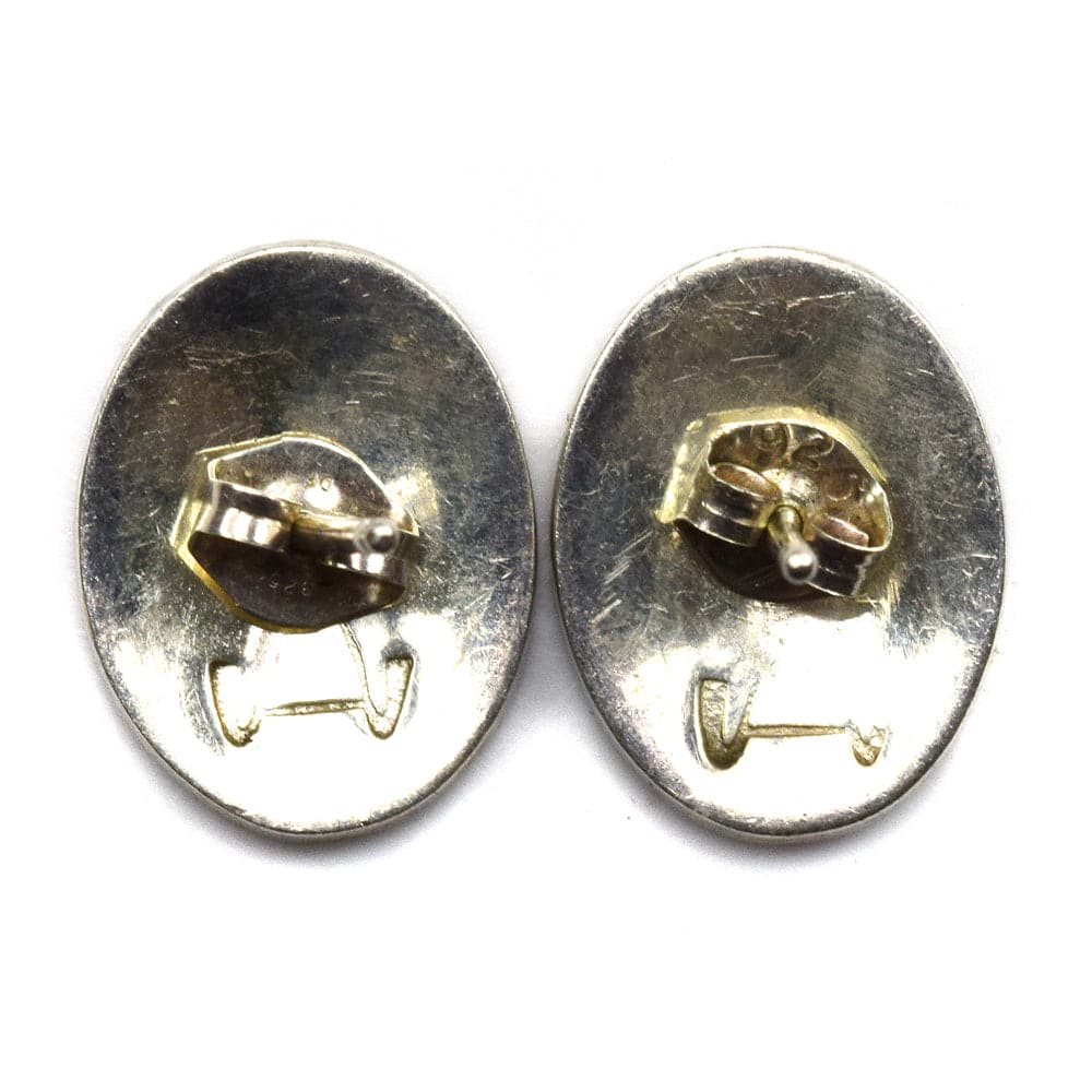 Hopi Silver Overlay Earrings with Bear Paw Design c. 1960s, 0.5" x 0.625" 1
