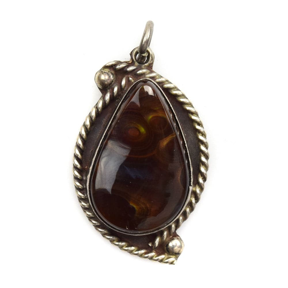Mexican Fire Agate and Sterling Silver Pendant c. 1980s, 1.5" x 1" (J11167)