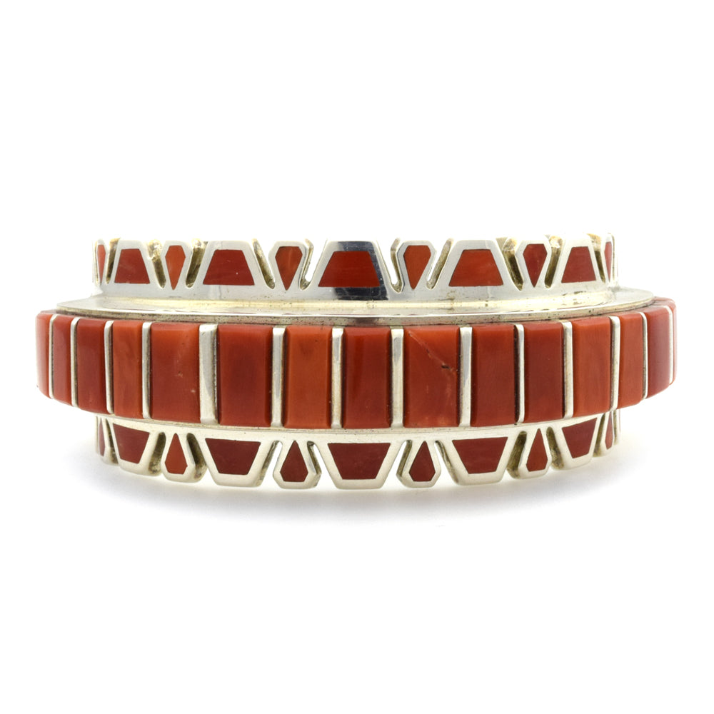 Vernon Haskie - Contemporary Navajo Coral Channel Inlay and Sterling Silver Bracelet, size 6.5
