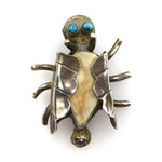 Navajo Turquoise, Shell, and Silver Insect Pin c. 1940s, 1.25" x 1"