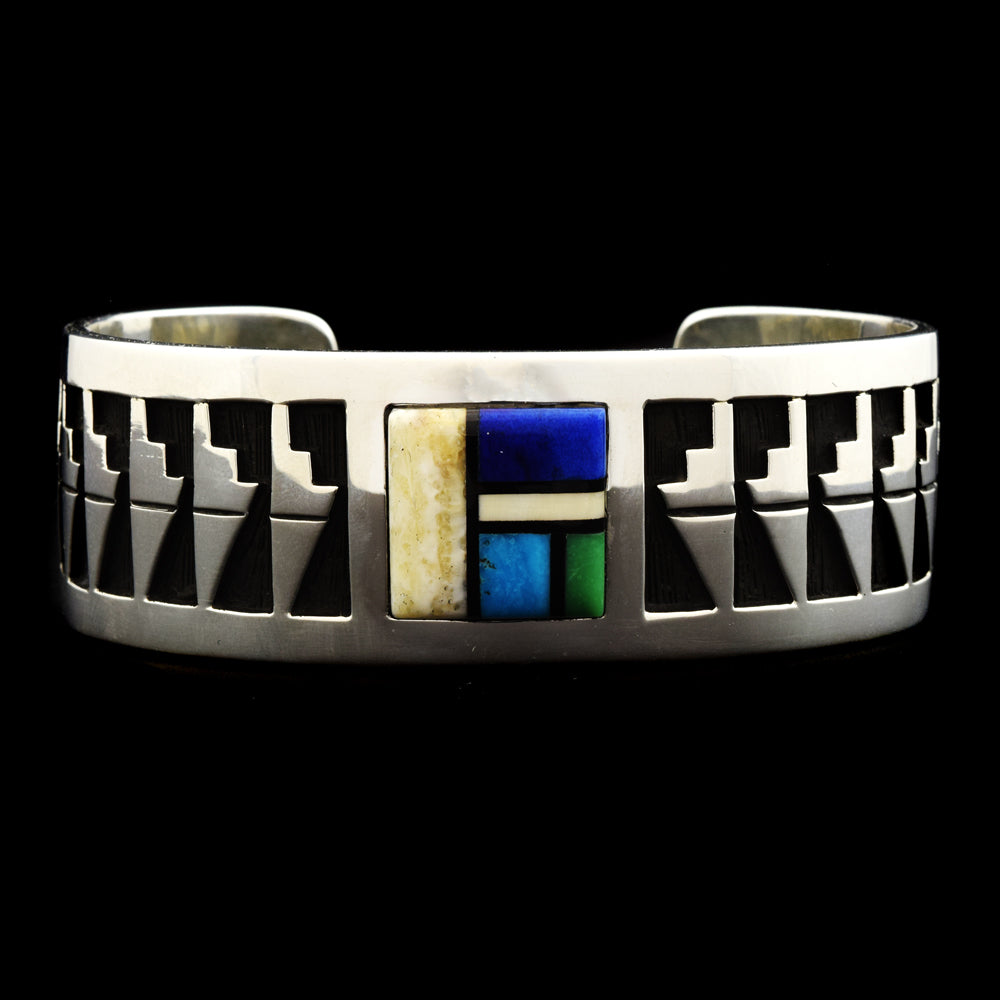 Timmy Yazzie - Contemporary Navajo Multi-Stone Inlay and Sterling Silver Overlay Bracelet, size 7.5
