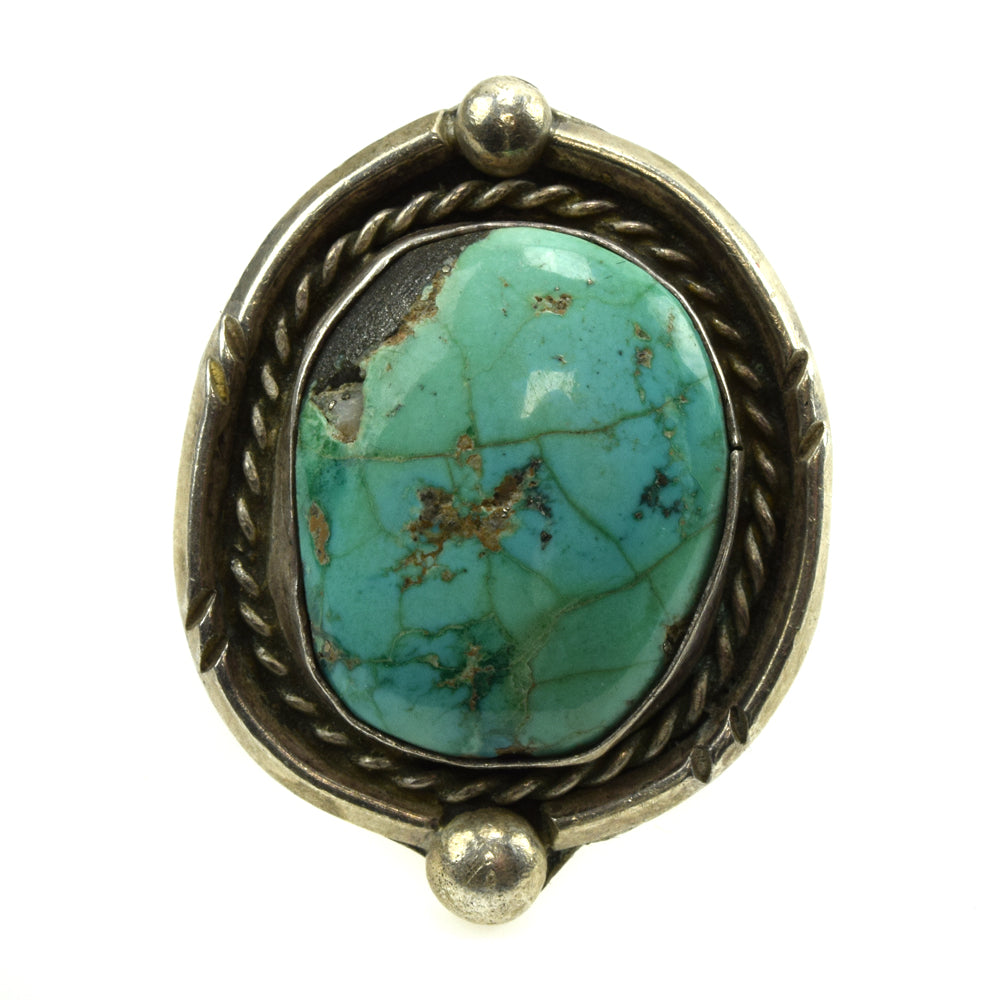 Navajo Turquoise and Silver Ring c. 1960s, size 6 (J11809)

