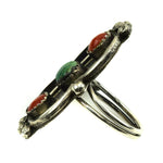Navajo Coral, Turquoise and Silver Ring c. 1960s, size 8 (J11812) 1
