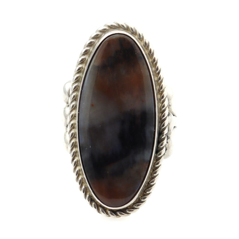 Navajo Petrified Wood and Silver Ring c. 1940s, size 6 (J12046)
