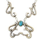 Navajo Guild Blue Gem Turquoise and Silver Sandcast Necklace c. 1930-40s, 14" length (J12063)
