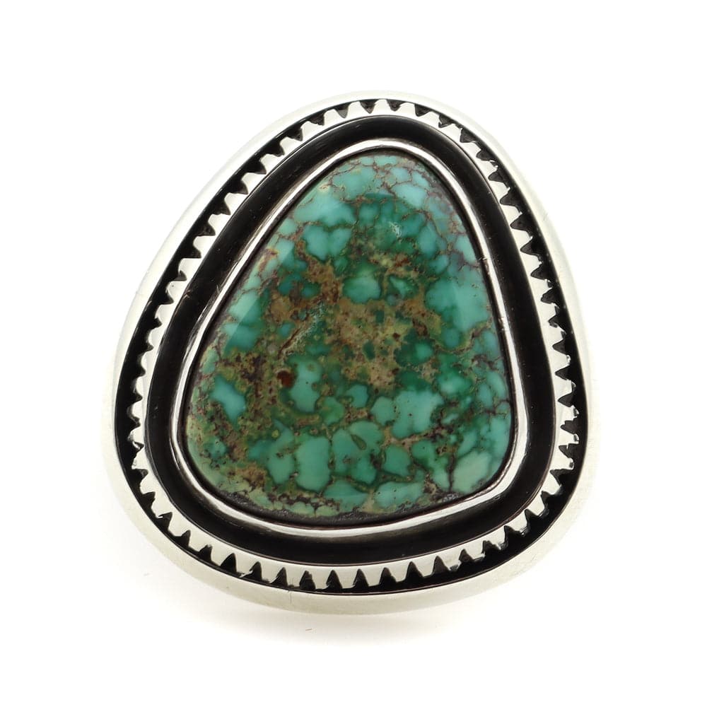 Leonard Nez - Navajo Contemporary Carico Lake Turquoise and Sterling Silver Ring, size 7 (J12160)
