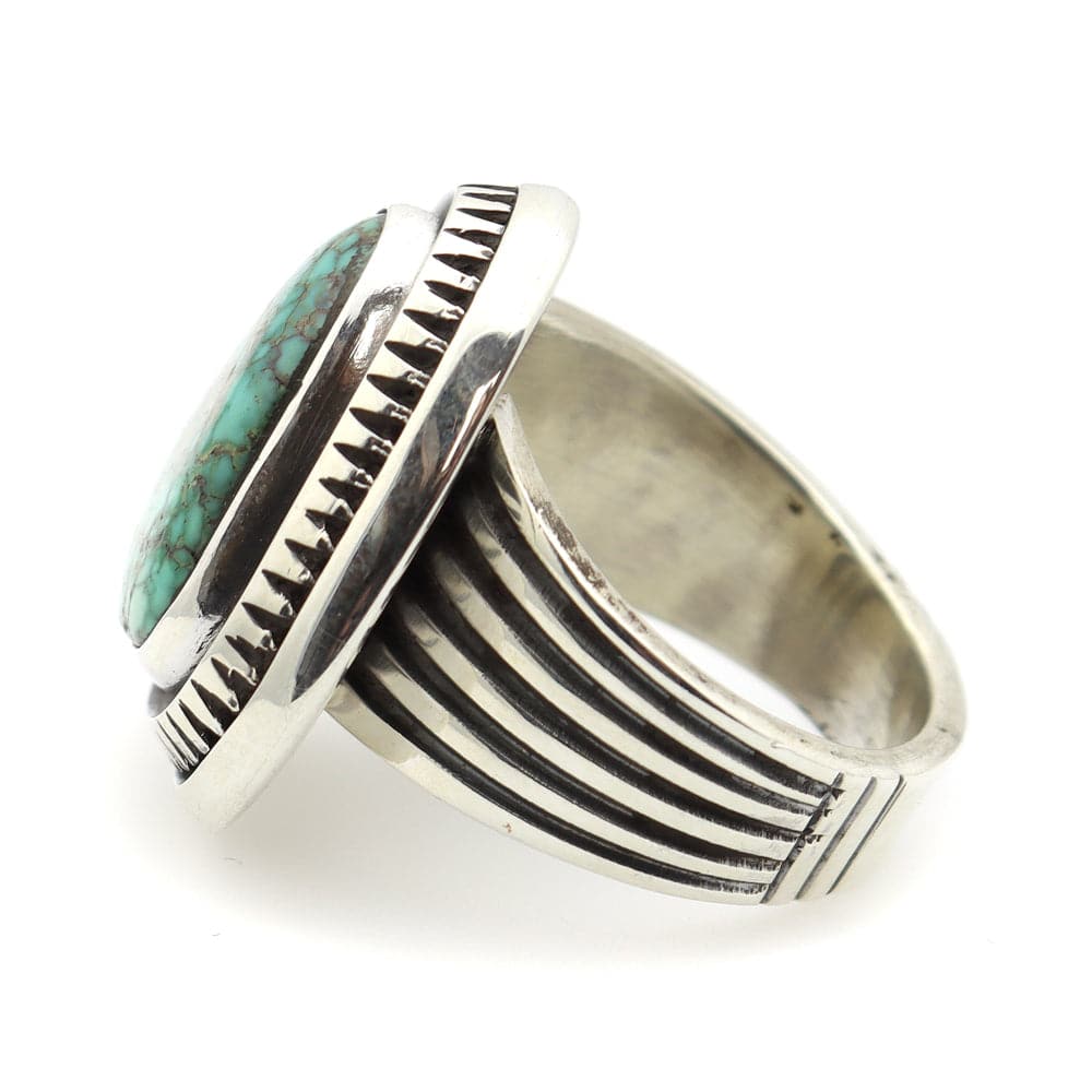 Leonard Nez - Navajo Contemporary Carico Lake Turquoise and Sterling Silver Ring, size 7 (J12160) 1
