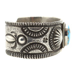 Chris Billie - Navajo Contemporary Morenci Turquoise and Sterling Silver Bracelet with Stamped Designs, size 6.75 (J12166) 3
