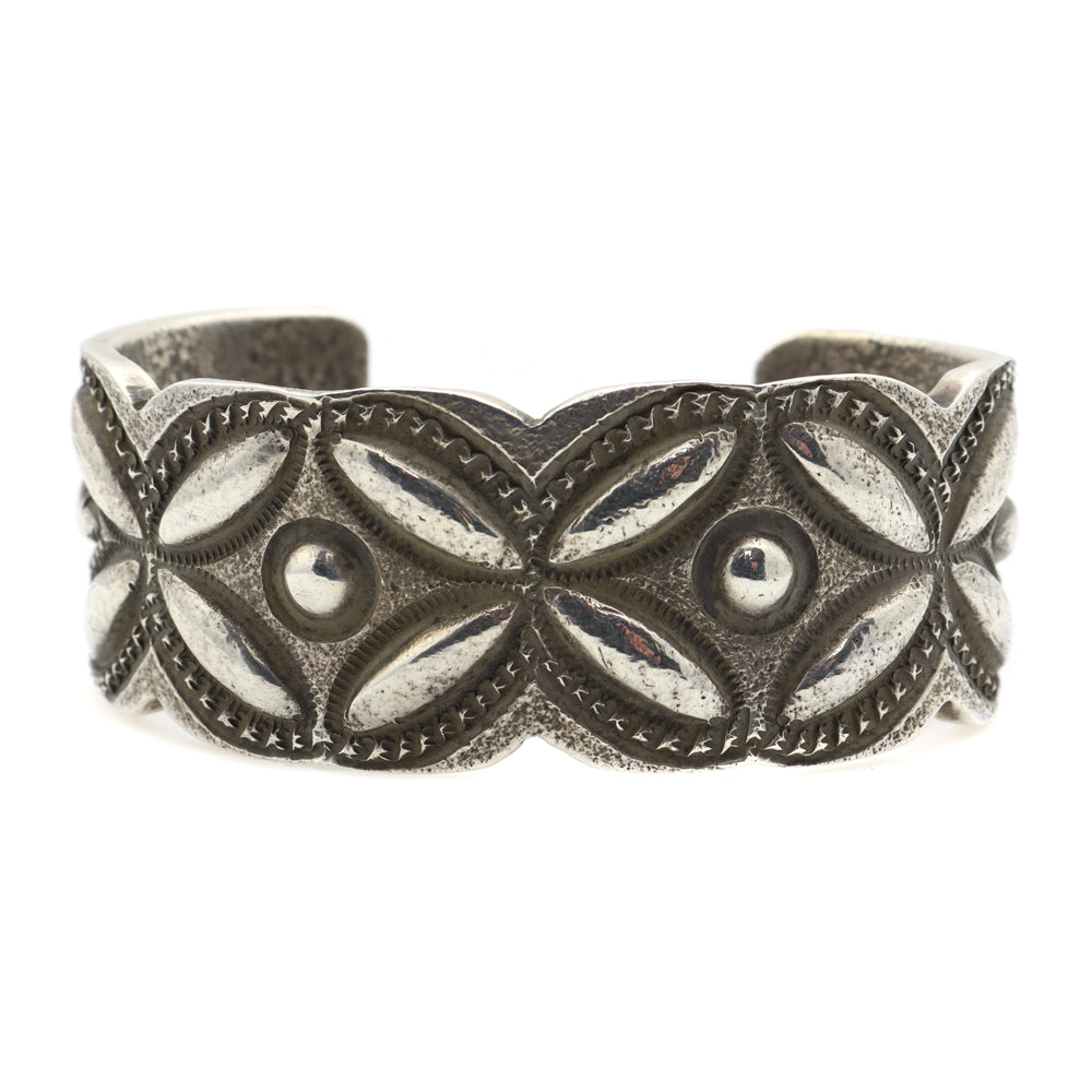 Chris Billie - Navajo Contemporary Sterling Silver Bracelet with Stamped Design, size 6.75 (J12167)
