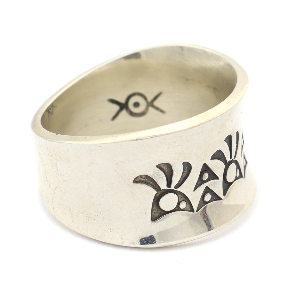 Norbert Peshlakai (b. 1953) - Navajo Silver Ring with Stamped Designs c.  2000s, size 7 (J12593)