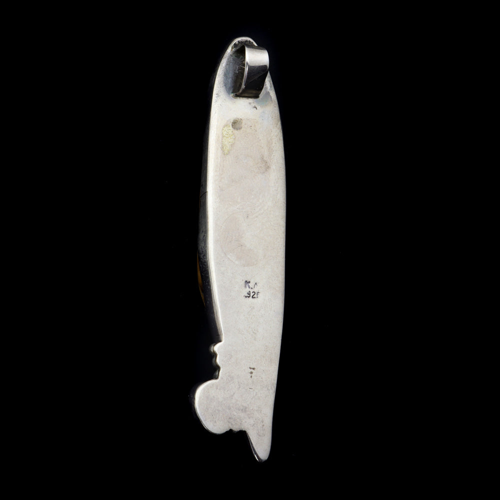 Contemporary Fossilized Ivory, Amethyst, and Silver Pendant, 2.75" x 0.75" (J12644) 1

