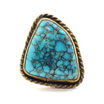 Ray Lovato (b. 1946) - Santo Domingo (Kewa) Turquoise and Brass Ring c. 1980s, size 7 (J12677)

