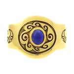 Philip Honanie - Contemporary Hopi Lapis Lazuli and 14Kt. Gold Overlay Bracelet with Wave Design, size 6.375 (J12799)
