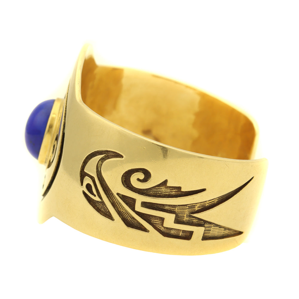 Philip Honanie - Contemporary Hopi Lapis Lazuli and 14Kt. Gold Overlay Bracelet with Wave Design, size 6.375 (J12799) 1
