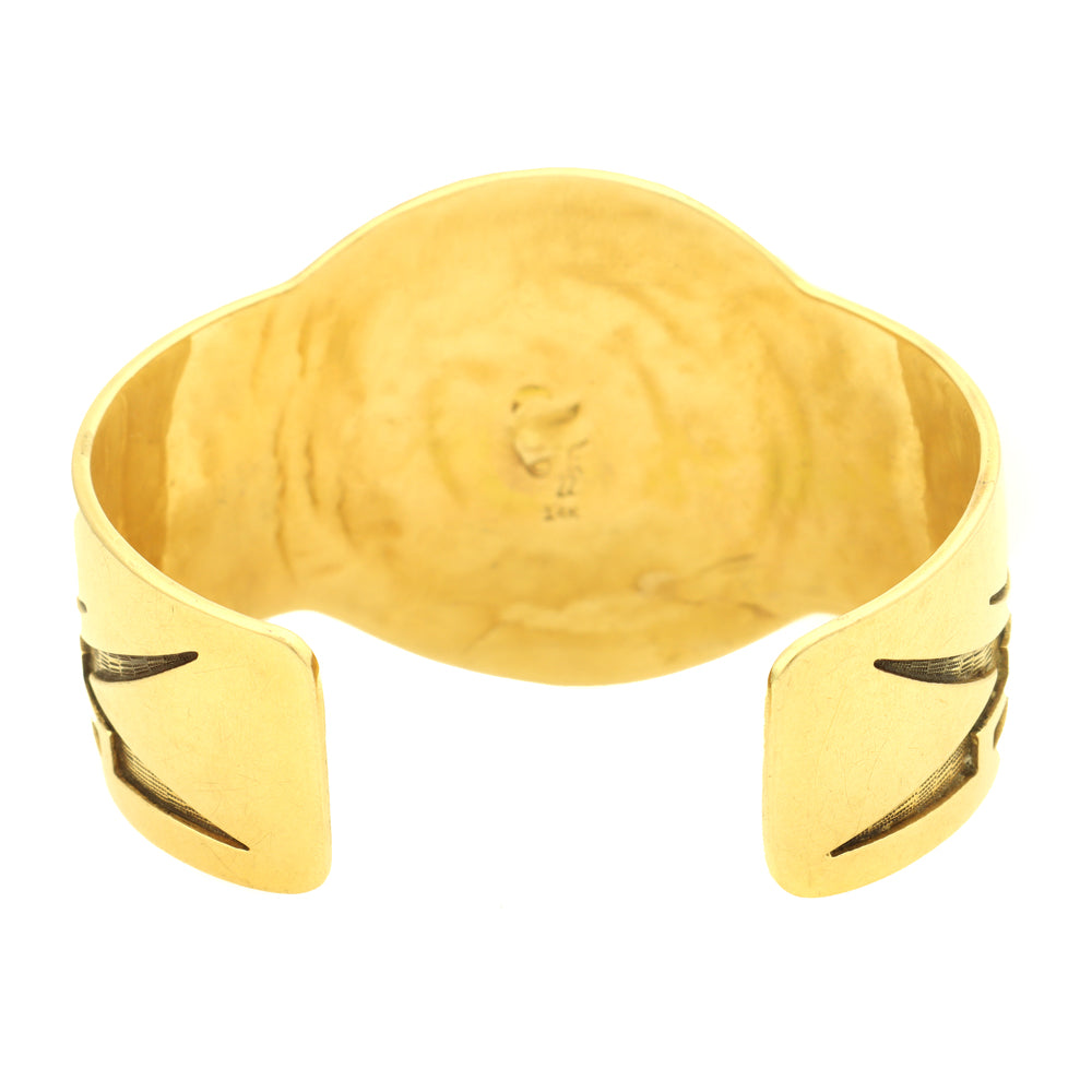 Philip Honanie - Contemporary Hopi Lapis Lazuli and 14Kt. Gold Overlay Bracelet with Wave Design, size 6.375 (J12799) 2
