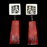 Timmy Yazzie - Navajo/San Felipe Contemporary Spiny Oyster and Sterling Silver Overlay Post Earrings, 1.75" x 0.75" (J12944)
