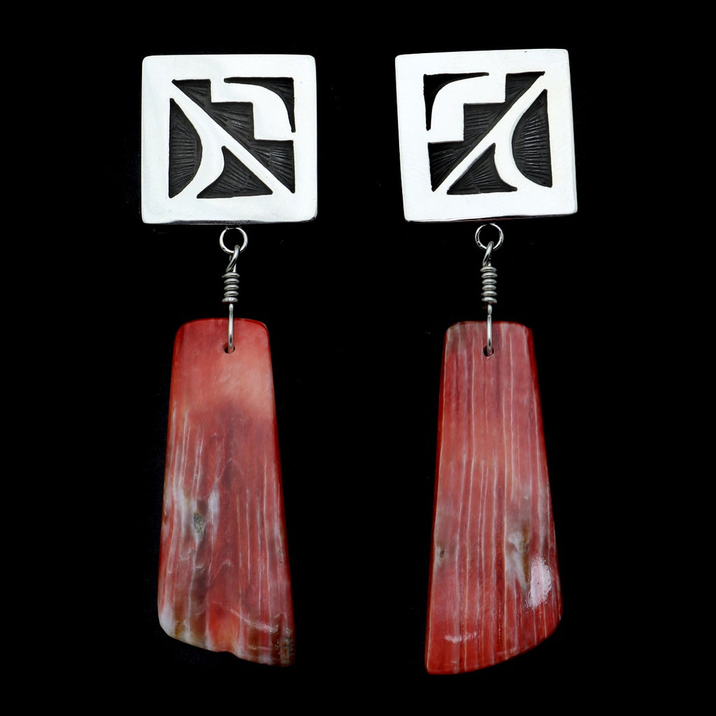 Timmy Yazzie - Navajo/San Felipe Contemporary Spiny Oyster and Sterling Silver Overlay Post Earrings (J12947)
