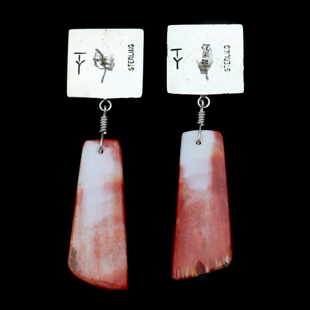 Timmy Yazzie - Navajo/San Felipe Contemporary Spiny Oyster and Sterling Silver Overlay Post Earrings (J12947) 1
