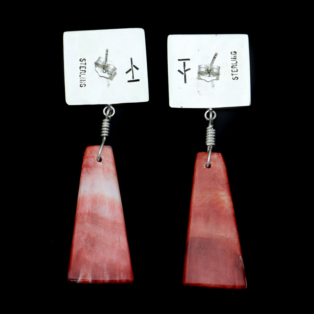 Timmy Yazzie - Navajo/San Felipe Contemporary Spiny Oyster and Sterling Silver Overlay Post Earrings (J12949) 1
