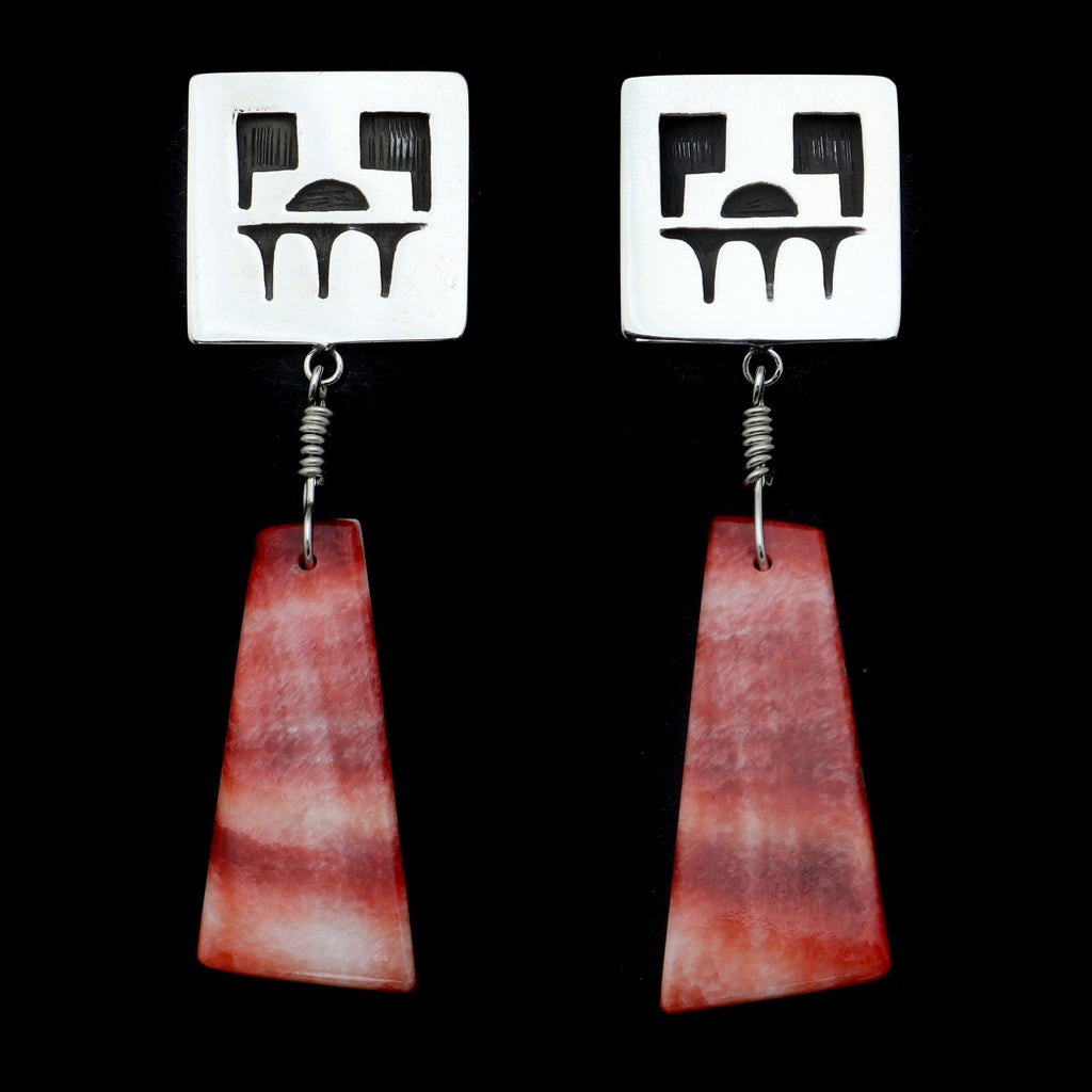 Timmy Yazzie - Navajo/San Felipe Contemporary Spiny Oyster and Sterling Silver Overlay Post Earrings (J12950)
