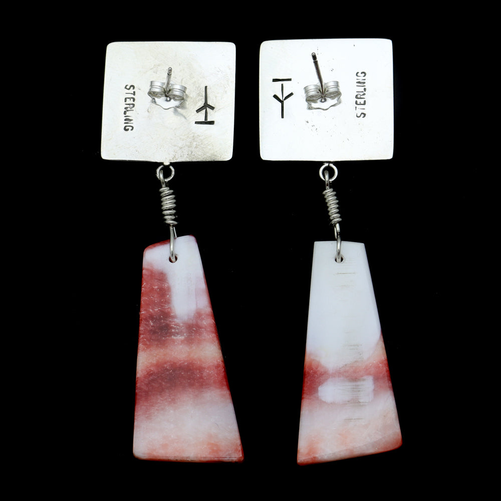 Timmy Yazzie - Navajo/San Felipe Contemporary Spiny Oyster and Sterling Silver Overlay Post Earrings (J12950) 1
