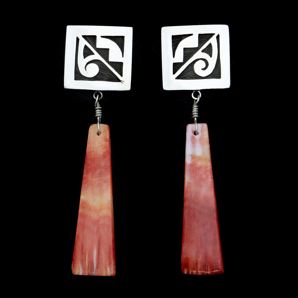 Timmy Yazzie - Navajo/San Felipe Contemporary Spiny Oyster and Sterling Silver Overlay Post Earrings (J12951)
