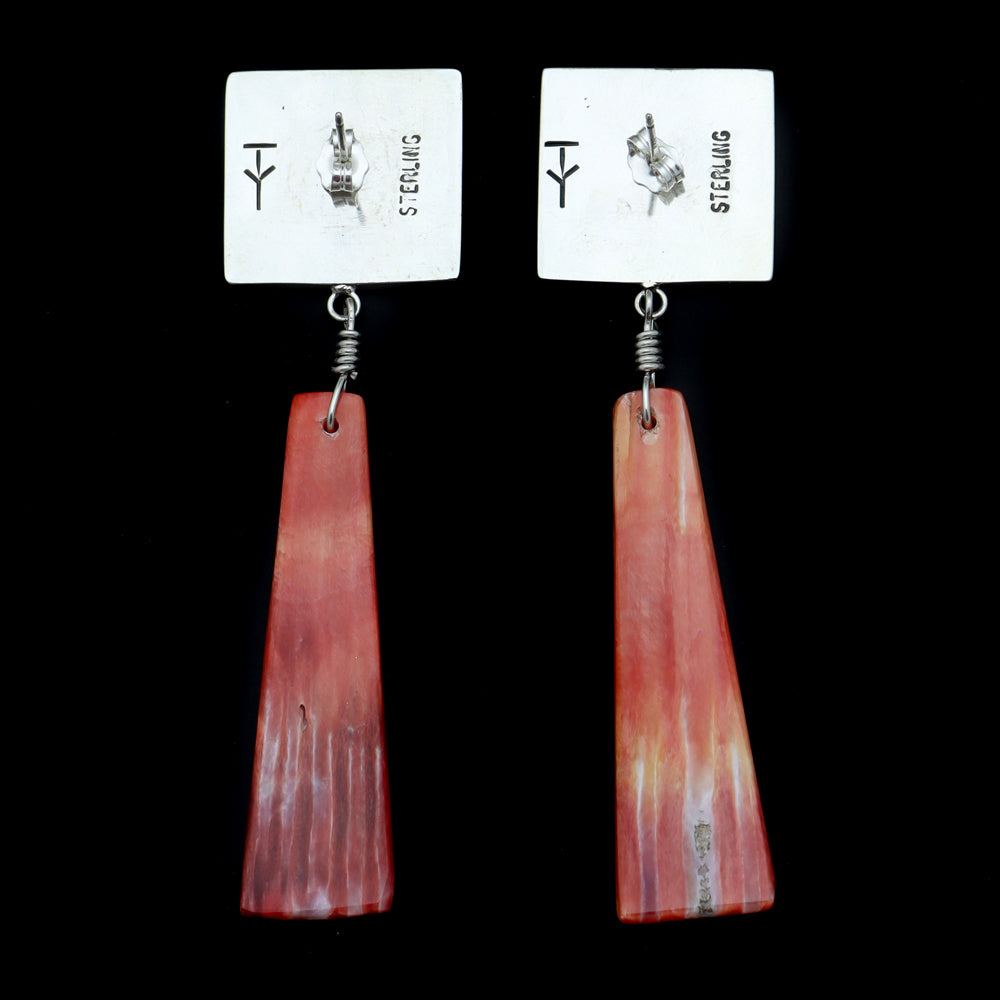 Timmy Yazzie - Navajo/San Felipe Contemporary Spiny Oyster and Sterling Silver Overlay Post Earrings (J12951) 1
