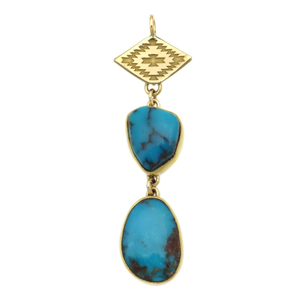 Mark Sublette Collection - Featuring Sam Patania - Bisbee Turquoise, 22K Gold, 18K Gold, and Sterling Silver Pendant, 2.5" x 0.625" (J12963)
