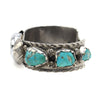 Navajo Turquoise and Silver Watch Band with Floral Design c. 1960-70s, size 5.75 (J12980)
