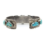 Navajo Turquoise and Silver Watch Band with Floral Design c. 1960-70s, size 5.75 (J12980) 3

