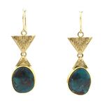 Mark Sublette Collection - Featuring Sam Patania - Bisbee Turquoise, 22K Gold, 18K Gold, and Sterling Silver Earrings, 1.75" x 0.75" (J12992)