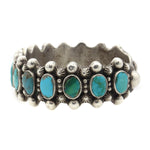 Navajo Turquoise and Silver Bracelet with Row Design c. 1930s, size 6.75 (J13129) 1
