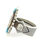 Roy Talahaftewa - Hopi Contemporary Morenci Turquoise and Sterling Silver Sandcast Ring with Cornstalk Design, size 9 (J13161) 1
