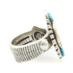 Roy Talahaftewa - Hopi Contemporary Morenci Turquoise and Sterling Silver Sandcast Ring with Cornstalk Design, size 9 (J13161) 3
