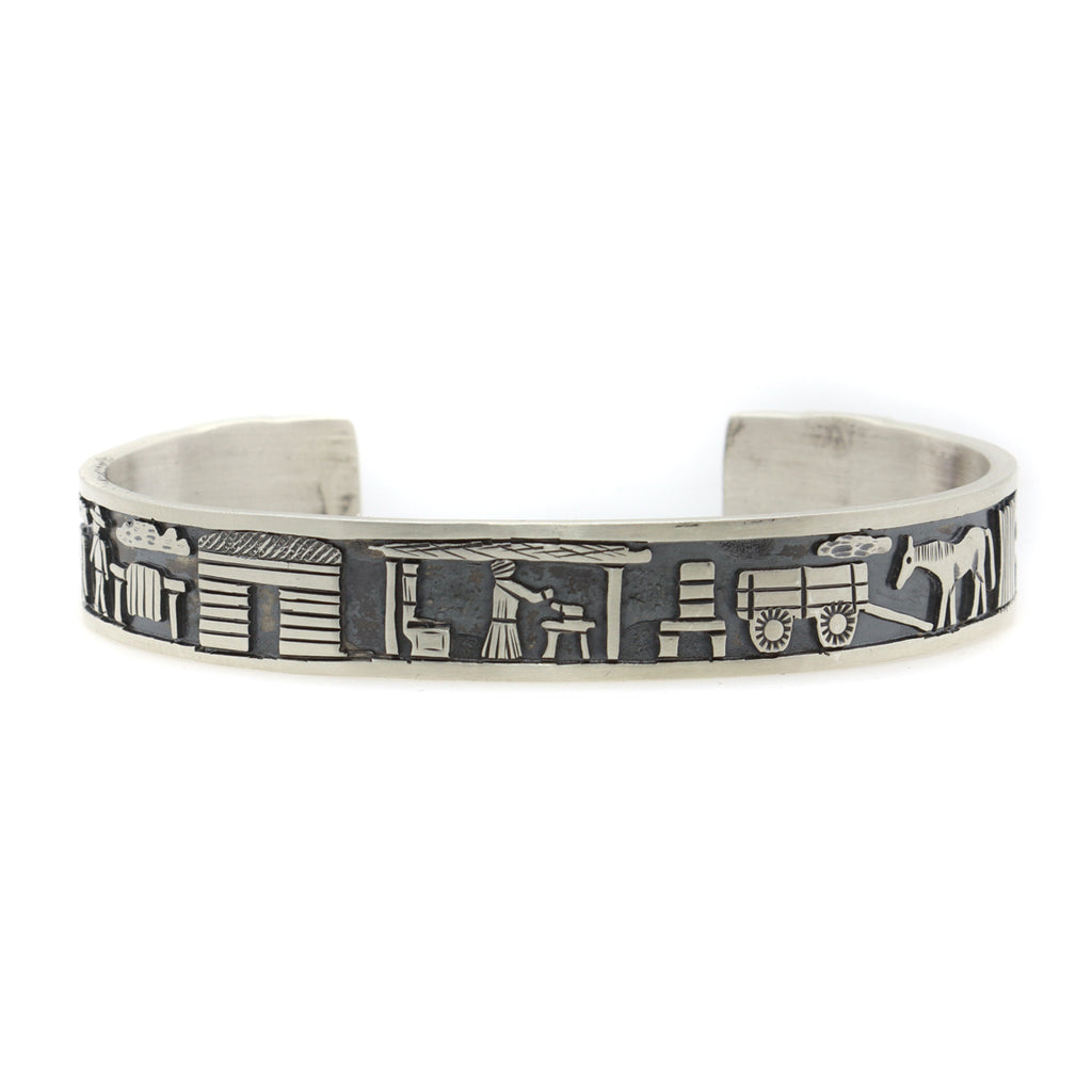 Roland Begay - Navajo Contemporary Sterling Silver Storyteller Bracelet, size 6.25 (J13208)
