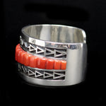 Timmy Yazzie - Navajo/San Felipe Contemporary Coral and Sterling Silver Overlay Bracelet, size 7 (J13297) 3 

