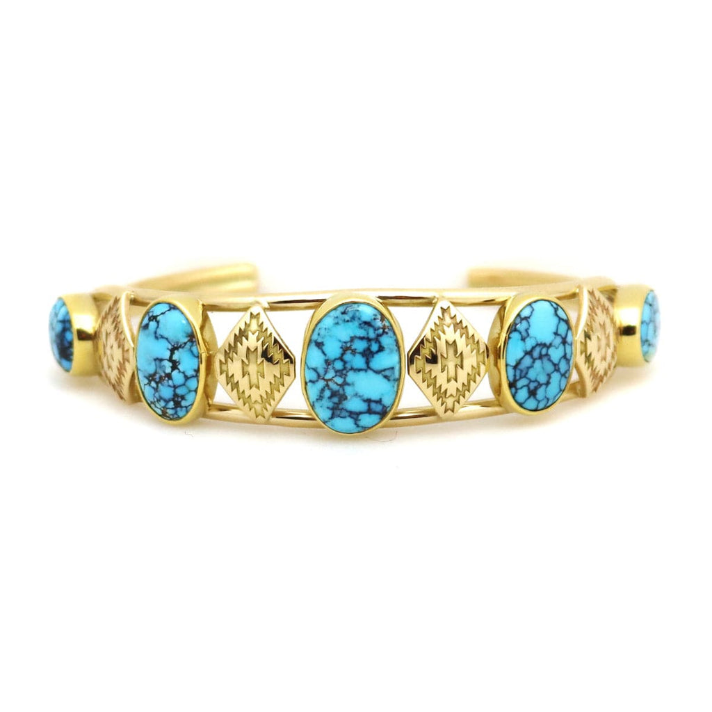 Mark Sublette Collection - Featuring Sam Patania - Old Patania Black Matrix #8 Turquoise and 18K Gold Bracelet, size 6.5 (J13298)
