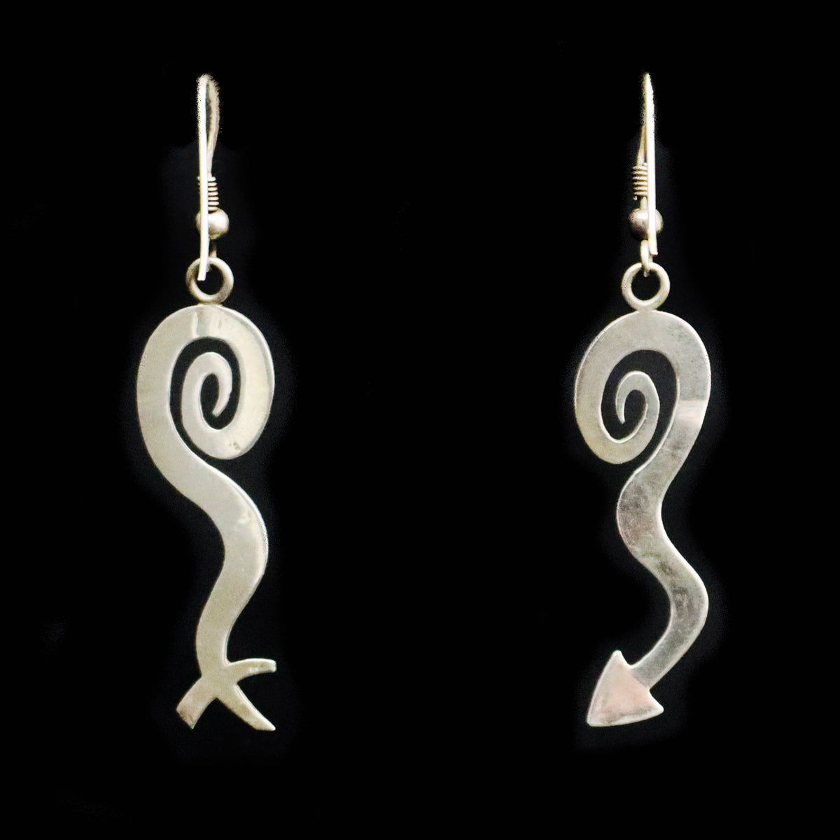 Victor Lee Masayesva (b. 1962) - Hopi Silver Overlay Hook Earrings c. 2000s, 2.25" x 0.5" (J13312) 1
