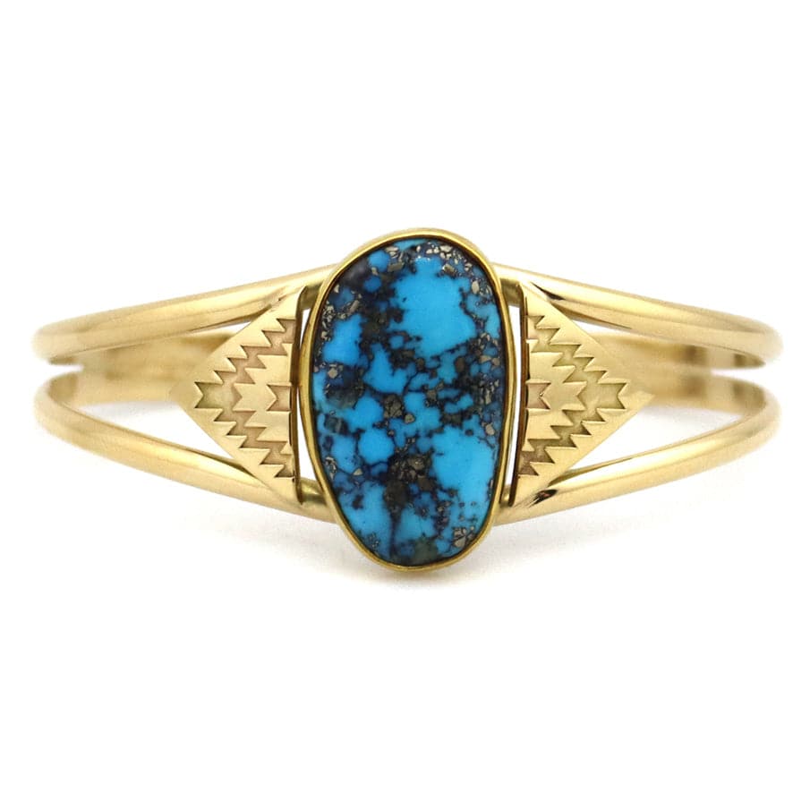 Mark Sublette Collection - Featuring Sam Patania - Morenci Turquoise and 18K Gold Bracelet, size 6.75 (J13331)