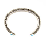 Kee Nataani - Navajo Contemporary Kingman Turquoise and Silver Bracelet with Stamped Design, size 9.25 (J13359)5