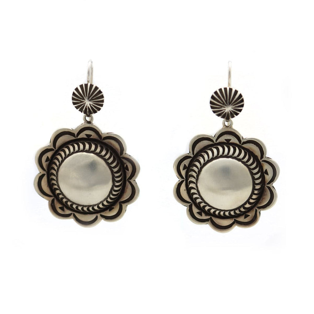 Kee Nataani - Navajo Contemporary Silver Hook Earrings, 2" x 1.25" (J13367)
