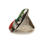 Navajo Turquoise, Coral, and Silver Ring c. 1940-50s, size 11 (J13439) 1
