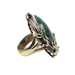 Navajo Turquoise and Silver Ring with Floral Design c. 1980-90s, size 6.25 (J13493) 3
