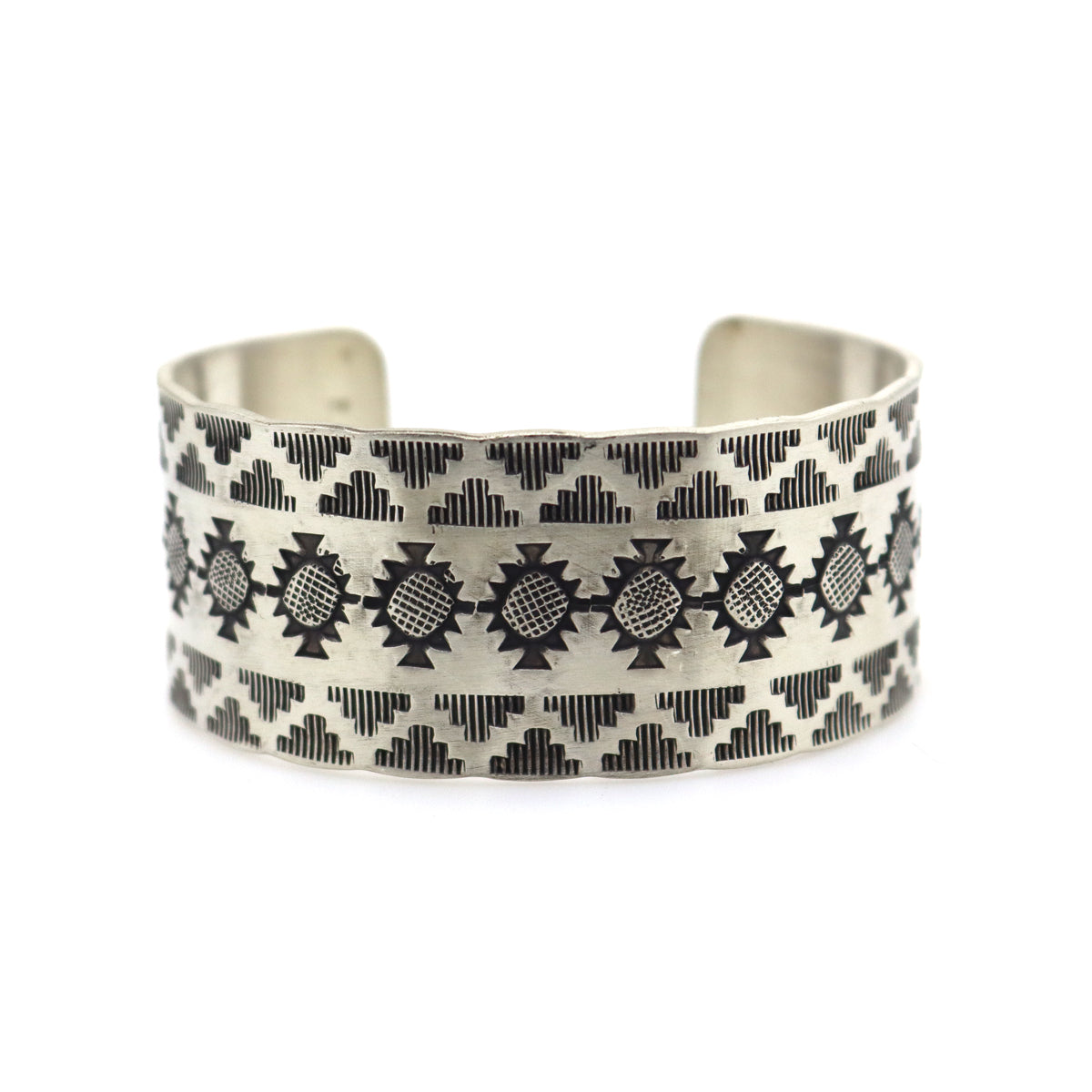 Roland Begay - Navajo Contemporary Sterling Silver Bracelet with Stamped Design, size 6.5 (J13538)
