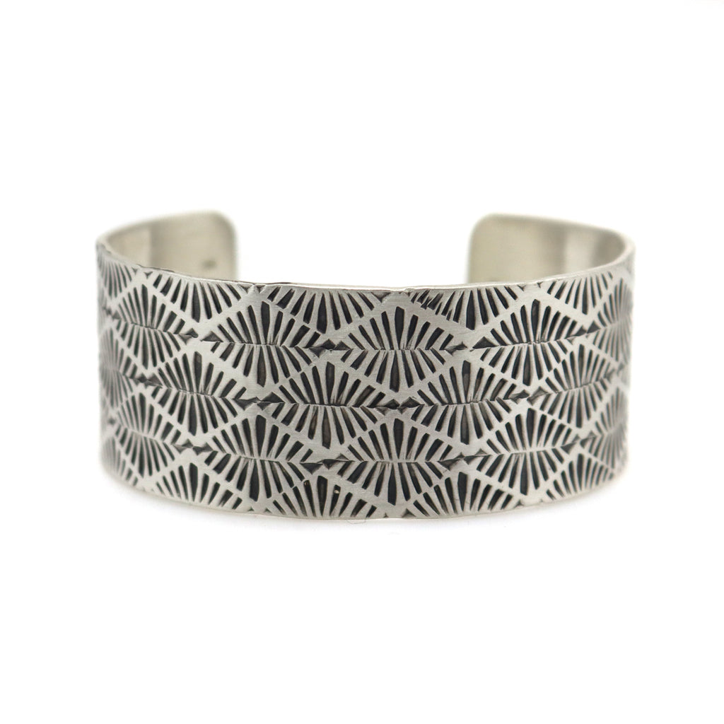 Roland Begay - Navajo Contemporary Sterling Silver Bracelet with Stamped Design, size 6.75 (J13540)
