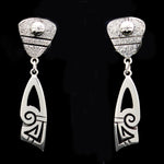 Roy Talahaftewa - Hopi Contemporary Sterling Silver Dangle Post Earrings, 2.25" x 0.5" (J13614)