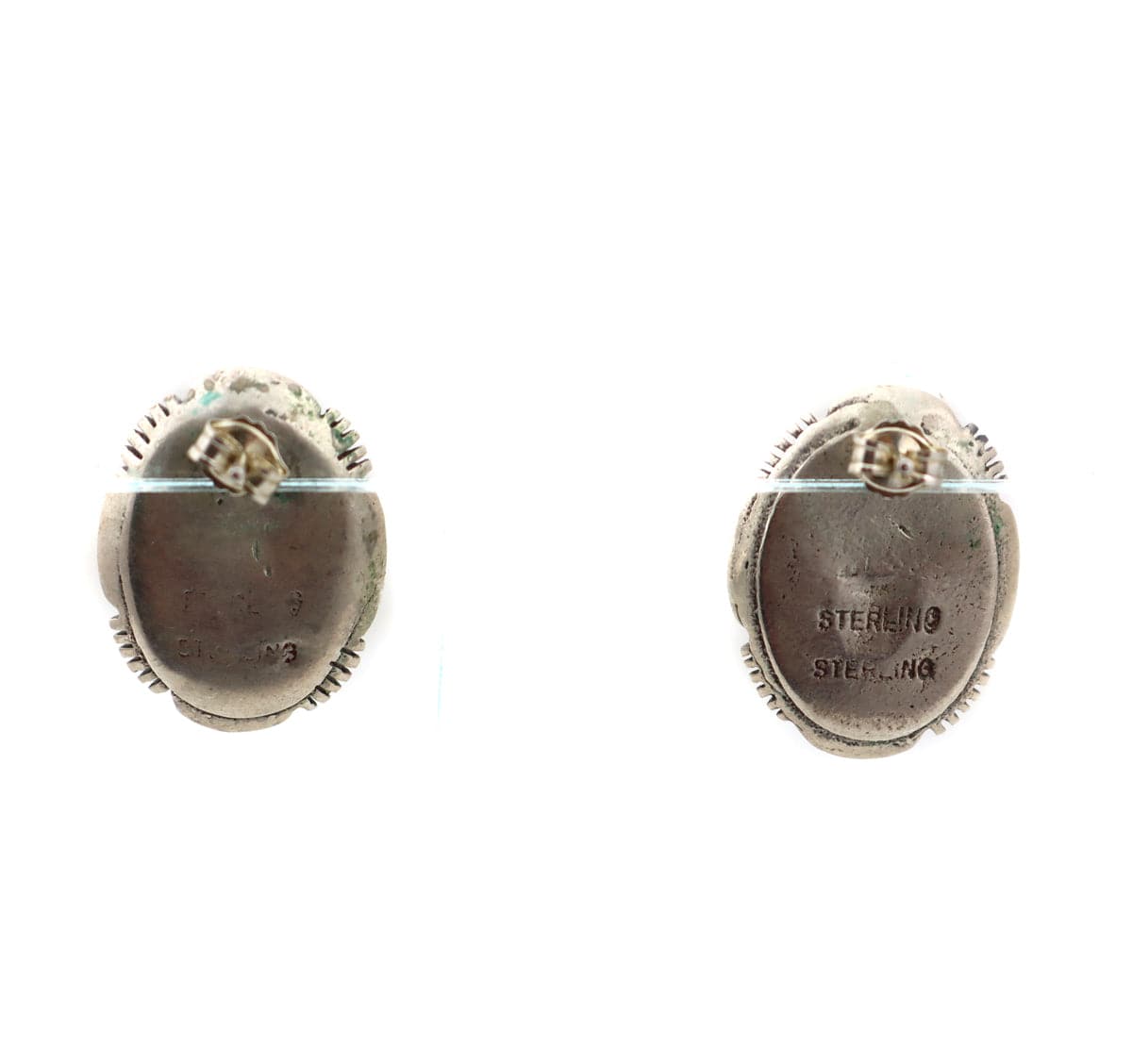 Navajo Hematite and Silver Post Earrings c. 1970s, 1" x 0.75" (J13870) 1
