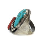 L. T. - Zuni Turquoise, Coral, and Silver Ring, Size 13 (J13899)2