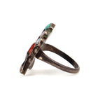 Zuni Multi-Stone and Silver Ring with Sunface Kachina Design c. 1950-60s, size 4.5 (J13978) 3
